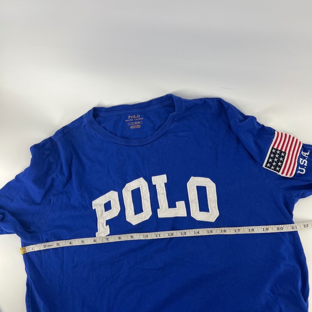 Polo Ralph Lauren Adult L Blue Long Sleeve Embroidered POLO USA Flag Patch Y2K - Picture 6 of 9